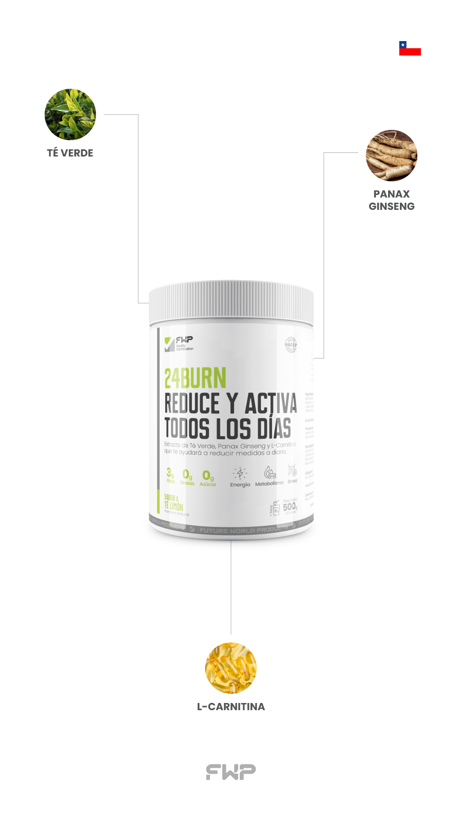 24Burn suplemento termogénico con té verde, L-carnitina 
   y ginseng para quemar grasa y aumentar energía