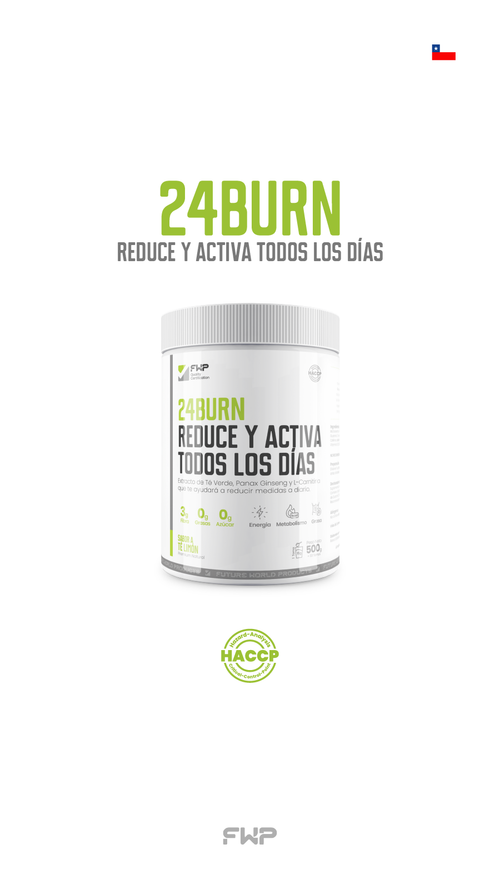 24Burn quemador de grasa natural con guaraná y vitaminas 
   B para metabolismo activo